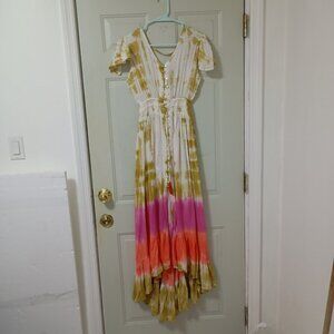 India Town Bohemian tie-dye long Dress Women one size Smocked